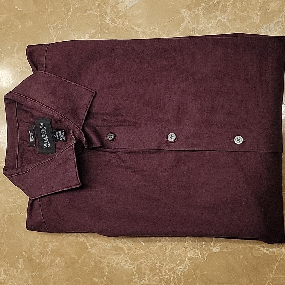 KENNETH COLE AWEARNESS Slim-fit Non-Iron Long-sleeved Button-down Shirt,17 34-35